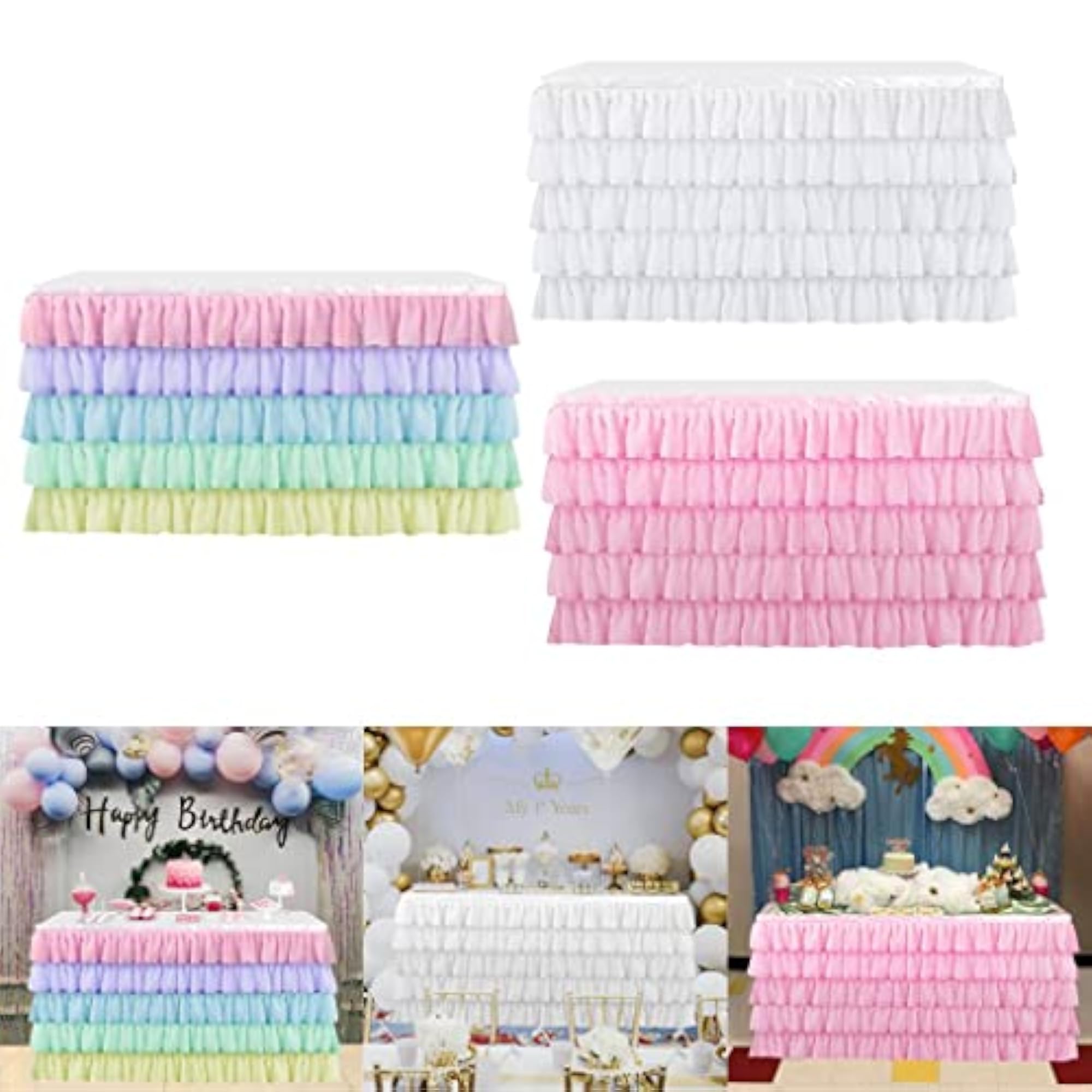 Tulle Rainbow Table Skirt Cloth for Wedding Party Decor
